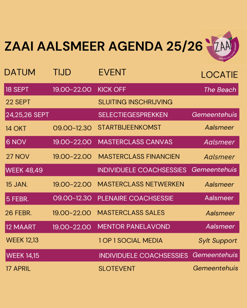 ZAAI Groeitraject Aalsmeer - agenda 2025-2026